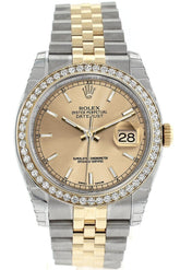 Rolex Datejust 36 Champagne Index Dial 18K White Gold Diamond Bezel Jubilee Ladies Watch 116243